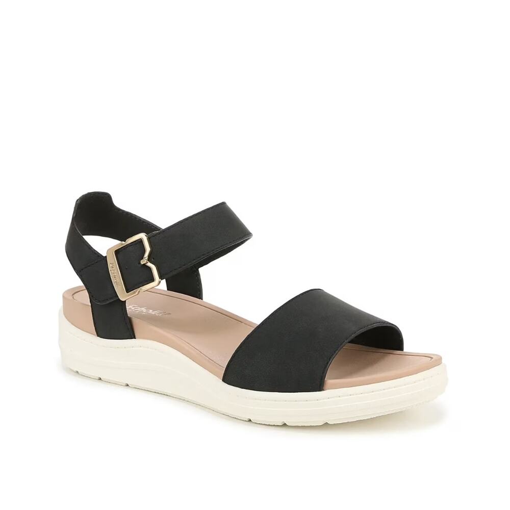 Dr. Scholls Womens Time Off Sky Sandals Size 8 EU 38.5 Black Buckle Wedge NIB